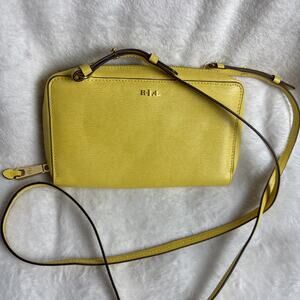 Lauren Ralph Lauren Yellow Leather Organizer Wallet Crossbody Bag Adjustable